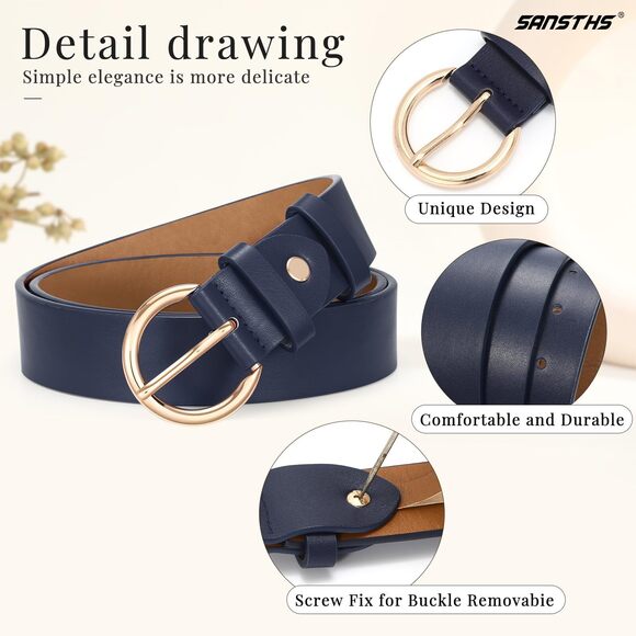 Women Black Casual Leather Belt With Gold Buckle Ladies Dress Belt For Jeans❤️ - Picture 4 of 7